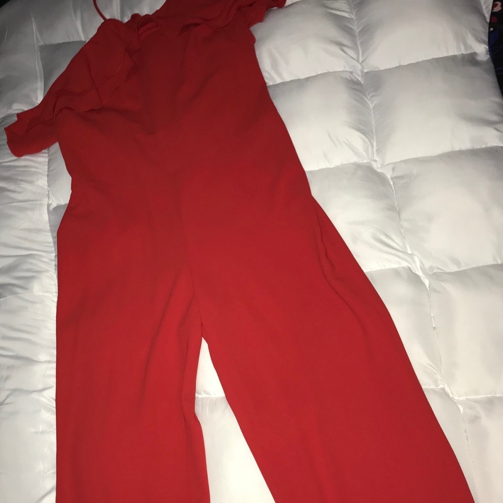 Red Ruffle Halter Back Jumpsuit - Picture 4 of 4